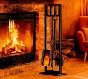 Fire Beauty 734339170867 5 Pieces Fireplace Tools Set Wrought Iron Place Black