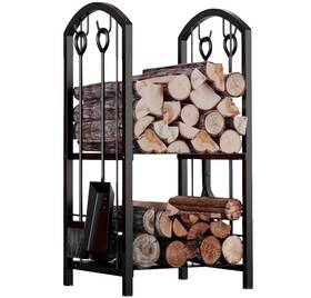 Fire Beauty 734339170942 Fireplace Firewood Log Rack 5-piece Storage Logs Holder With Tool