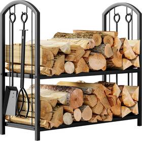 Ft73b Fire Beauty Fireplace Firewood Log Rack 5-piece Storage Logs Holder With Tools S