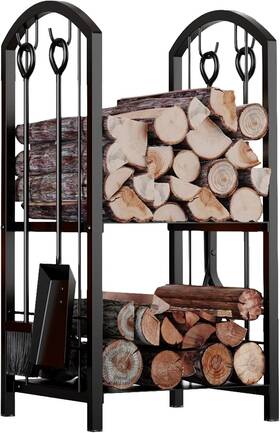 Firebeauty 726084370128 Fire Beauty Fireplace Firewood Log Rack 5-piece Storage Logs Holder With Tools S