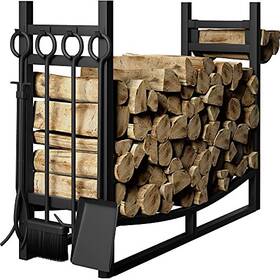 At015 Fireplace 30.7in Large Firewood Rack With Tools Set Wrought Iron Indoor Outdoor