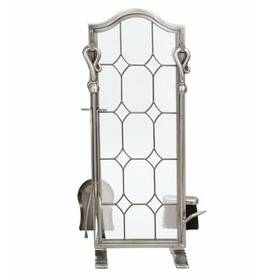 F-1679 Fireplace F-1677 5 Piece Leaded Glass Pewter Tool Set -