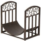 Firewood Rack Brushed Bin Storage Scrolls Carrier Log Holder Wood Bronze Indoor