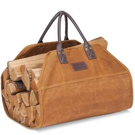 G Good Gain 974007271203 Firewood Carrier Waxed Canvas With Leather Handles Wood For