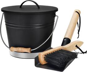 F21-166 G Good Gain Mini Ash Bucket With Lid Shovel And Hand Broom Galvanized 1.42gallon Sliver
