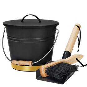 Gaf21-166 G Good Gain Mini Ash Bucket With Lid Shovel And Hand Broom Galvanized 1.42gallon Golden