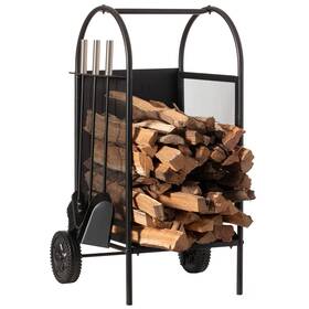 Qi004553 Gardenised Indoor And Outdoor Patio Iron Firewood Log Cart With Wheels Fireplace Too