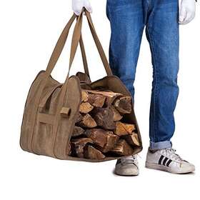 Geisofu 720226079979 Firewood Log Carrier Bag Waxed Canvas Durable Large Fire Tote Sturdy