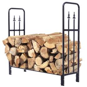 Abo1 Goplus Black 4 Feet Outdoor Heavy Duty Steel Firewood Log Rack Wood Storage Holder