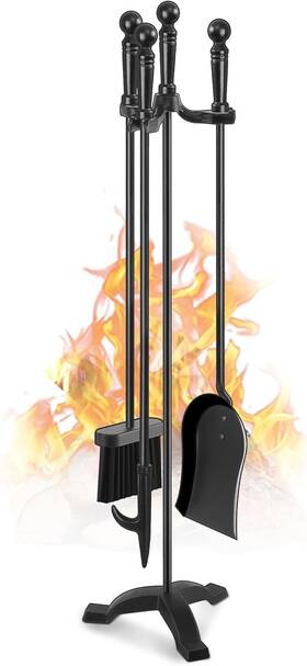 Gt-blgj-4 Gtongoko Fireplace Tools Set 4 Pcs 30 Inch Black Wrought Iron Large