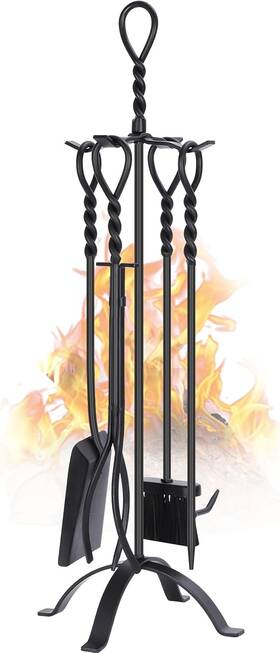 Njgj-5 Gtongoko 35 Inch Fireplace Tools Set 5 Pcs Black Wrought Iron Large Fire