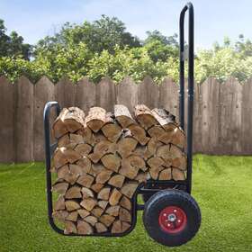 Haball 696392078132 Firewood Log Cart Wood Rack Storage Mover For Indoor Outdoor Rolling