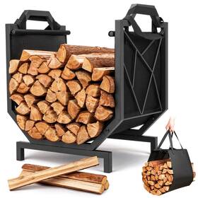 Hihaduum 977390390322 Firewood Rack With Canvas Log Carrier Holder Wood Storage Indo
