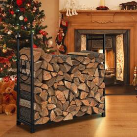 Co-np11258 Hivvago 4 Feet Firewood Rack Stand With Mesh Sides