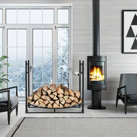 Co-op70816 Hivvago 33 Inch Firewood Rack With Removable Kindling Holder Steel Fireplace Wood