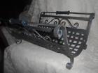 4-ftd Hndl Vntg Magazine Hearthside Wood Iron Rack Wrought Basketweave Kindling