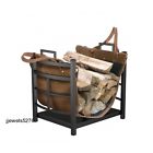 Holder Carrier Log Fireplace Tote Storage Bin Wood Firewood Rack Leather Steel