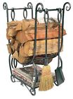 Holder Fireplace Iron Wrought Storage Shelf Firewood 30 Tools Tool