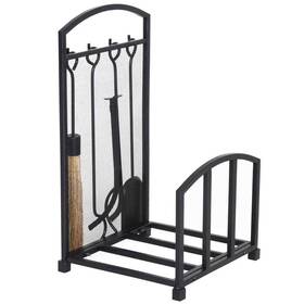 Homcom 842525138598 Indoor/outdoor Use Black Firewood Log Rack Storage Holder Stand With Tool Kit An