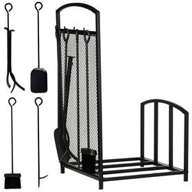 Us820-1600145 Homcom Iron Indoor-outdoor Firewood Log Holder And Multi-tool Kit For Fireplace Black