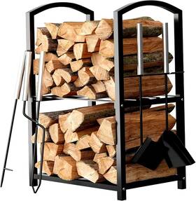 Home It 744110317824 Firewood Rack Outdoor Indoor - 2-tier Holder With Fireplace Too