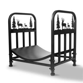 Homejayde 785691612953 Firewood Rack Outdoor-heavy Duty Indoor Wood Storage Black Powder Coated Stee