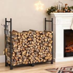 Bb04ch02 Hoobro 4ft Firewood Rack With Cover Adjustable Log 2 S-shaped Hooks