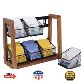 B0bzrhrzll Htb 2-tier Tea Organizer Acacia Wood Stand Wall Mount/countertop No Assembly