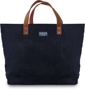 Hudson Durable Goods 745560030240 Waxed Canvas Tote Bag With Leather Handles - Navy