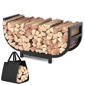 Hxjljy 788362591724 34-inch Firewood Rack Outdoor Indoor With Log Carrier Bag Stable Holder