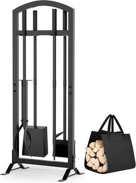Arch-01 Hxjljy 6 Pcs Fireplace Tools Set With Log Carrier 34 Inch Black