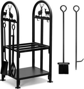 Inno Stage 313096885858 Firewood Log Rack Double Layer With Fireplace 4 Tools Set Fire Wood B