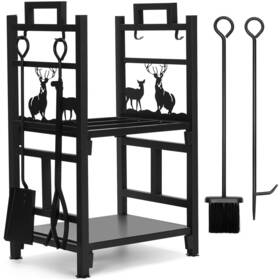 Inno Stage 972163990105 Firewood Rack Fireplce Firepit Tools Set Double Layer Iron Wood Lo