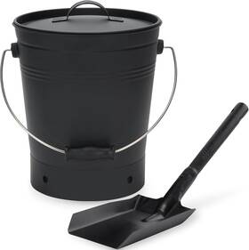 F19-058am Inno Stage Ash Bucket With Lid And Wood Handle Coal Shovel 2.3 Gallon Black