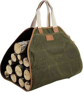 8541800411 Innostage 1111 Canvas Log Carrier Bag Waxed Durable Wood Tote Fireplace Stove Green
