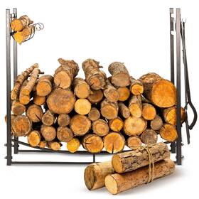 Kag One 198168399583 Firewood Rack - Indoor And Outdoor With Solid Steel Poker Tongs