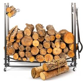 Kag One 727785290272 Firewood Storage Rack With Kindling Holder Black Metal 33.4 Inch L X 13 W 32