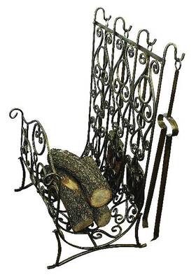 Kensington Row Home Collection Krc-xdlf Dlvs S112brsx-alhfts Firewood Log Holder Andalusia Scroll Design Fireplace Tool Set Iron Hearth