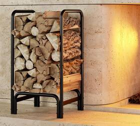 Kingson 313111830863 Firewood Rack Log Holder For Indoor Outdoor Fireplace Black Detachable F