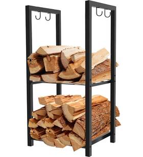 Koutemie 788499983485 2 Tiers Small Firewood Log Storage Rack Holder For Indoor Fireplace Or Outdoo