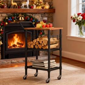 Lechansen 740628709151 Heavy Duty Rolling Cart For Firewood 3-tier Metal Holder With Wheels And Table