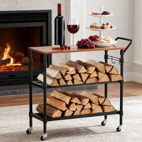 Lechansen 740628709168 Firewood Rack Outdoor Heavy Duty 3-tier Holder With Wheels And Table Hooks Large