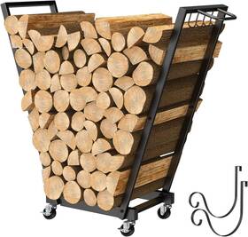 A-k261  Liantral Rolling Firewood Rack On Wheels With Handle 4 Hooks And Kindling