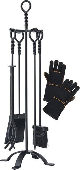 Fts55bk Lichamp Fireplace Tools Set 5-pieces Indoor Outdoor Sturdy Fire Place Poker