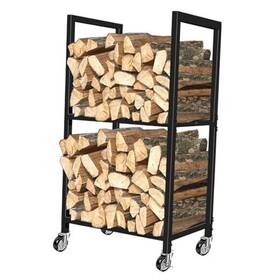 Fwr-w1 Lilybud Firewood Rack Indoor Fireplace Log Holder With Wheels 2 Tier Fire Wood 2-tier