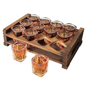 Linall Sg01 Shot Glass Set 12pcs 2oz/60ml Heavy Duty With Acacia Brown 2oz