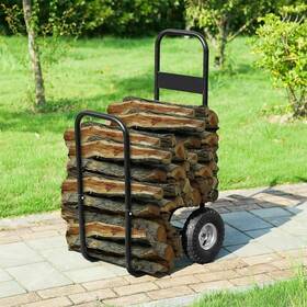 Livecreative 665415022377 Steel Firewood Log Cart Carrier Fireplace Rolling Caddy Hauler