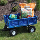 Lw-uc-combo-bl Sunnydaze Decor Blue Utility Cart With Folding Sides 815008024473