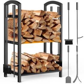 Mfrh-001 Meoligr Firewood Rack Indoor Double-layer Fireplace Tools Set Black/orange