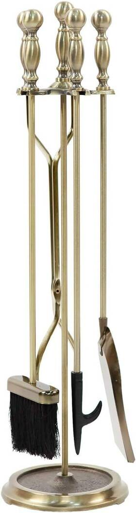 X830946 Minuteman International Sutton 5-piece Fireplace Tool Set Antique Brass